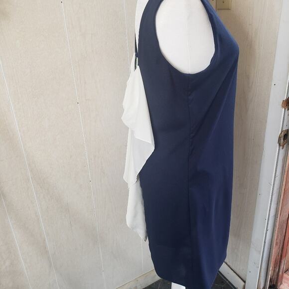 Gameday by chloe navy blue shift dress back bow waterfall size 7 - Picture 3 of 8